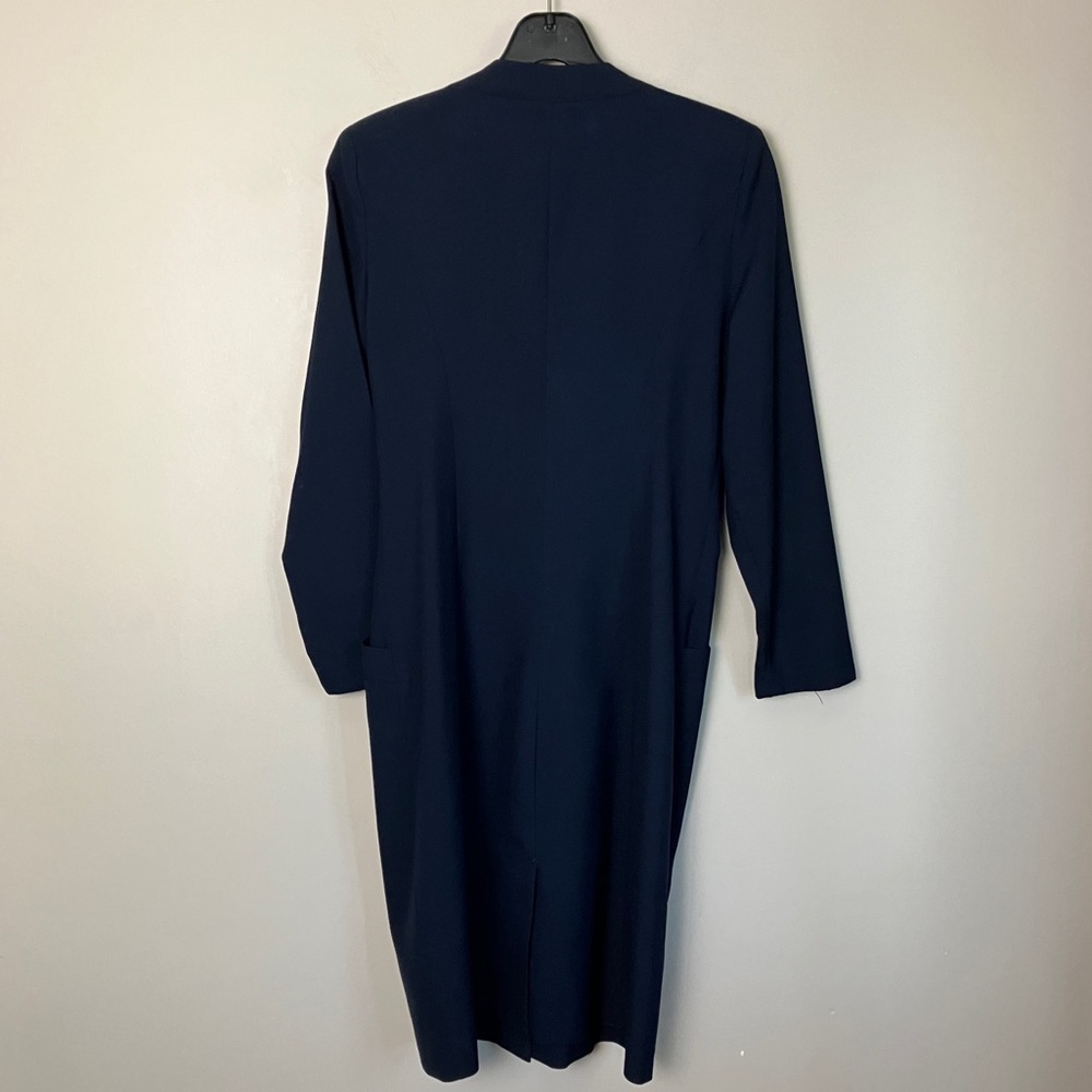 Vintage dress 100% wool button-up navy blue v-neck retro rockabilly - Picture 10 of 12